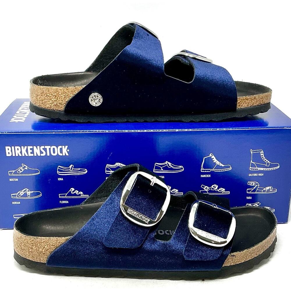 Birkenstock Arizona Big Buckle Midnight Blue Velvet Sandals EU 38 Ladies 7 NIB - Picture 3 of 10